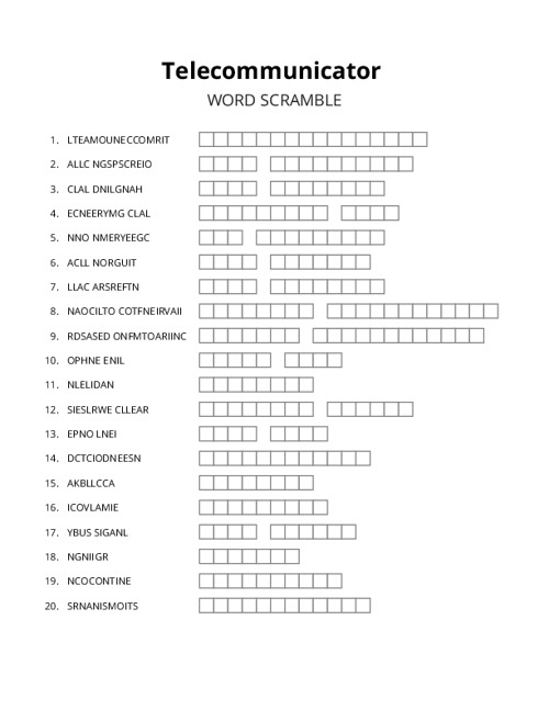 Telecommunicator Word Scramble Puzzle