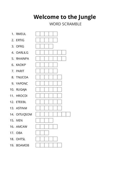 Welcome to the Jungle Word Scramble Puzzle