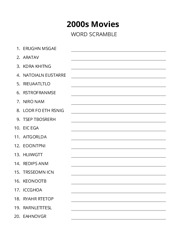 2000s Movies word scramble puzzle
