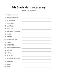 7th Grade Math Vocabulary word scramble puzzle
