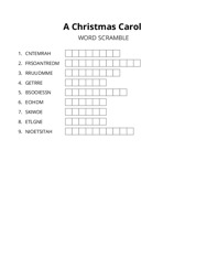 A Christmas Carol word scramble puzzle