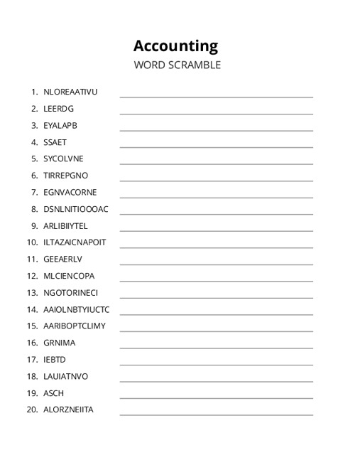 Accounting Word Scramble Puzzle