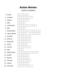 Action Movies word scramble puzzle
