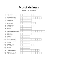 Acts of Kindness word scramble puzzle