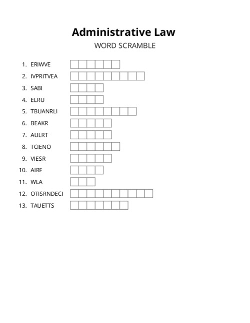 Administrative Law Word Scramble Puzzle