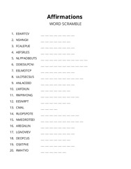 Affirmations word scramble puzzle