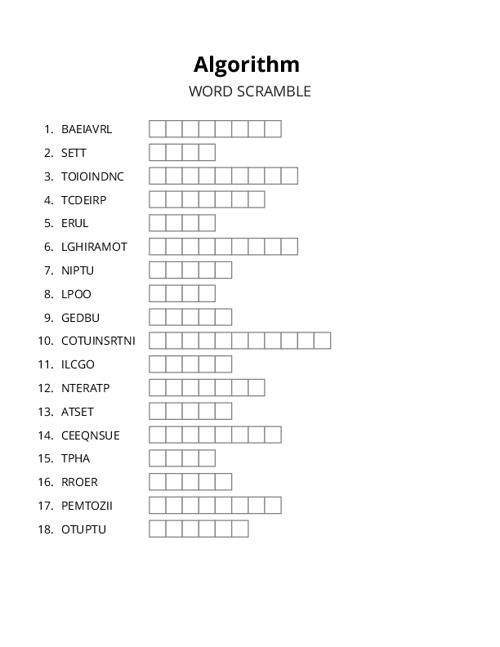 Algorithm Word Scramble Puzzle