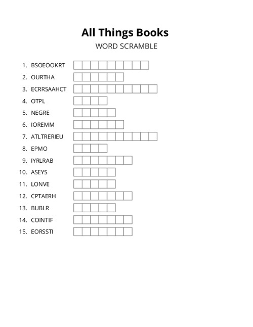 All Things Books Word Scramble Puzzle