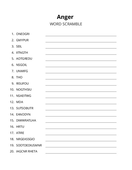 Anger Word Scramble Puzzle