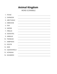 Animal Kingdom word scramble puzzle