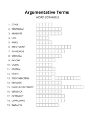 Argumentative Terms word scramble puzzle
