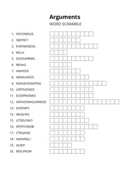 Arguments word scramble puzzle