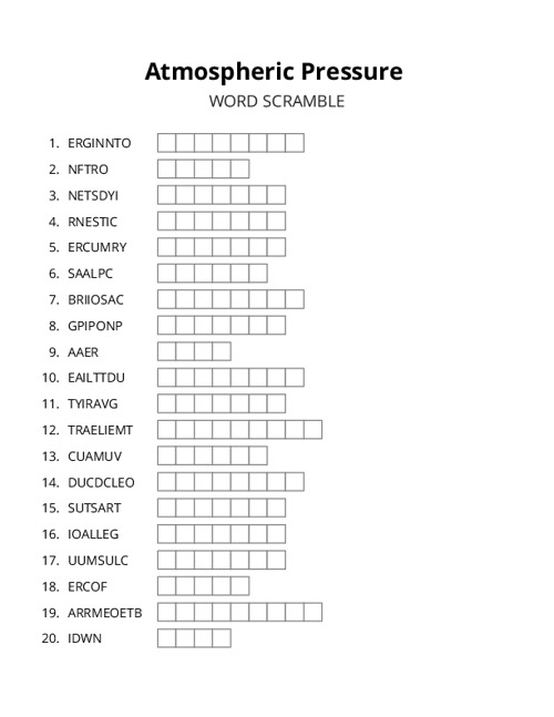 Atmospheric Pressure Word Scramble Puzzle