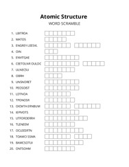 Atomic Structure word scramble puzzle