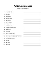 Autism Awareness word scramble puzzle