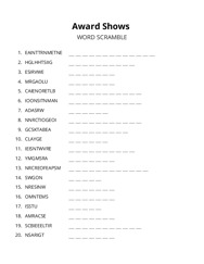 Award Shows word scramble puzzle