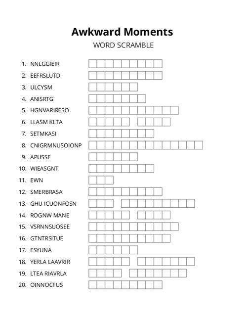 Awkward Moments Word Scramble Puzzle