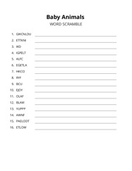 Baby Animals word scramble puzzle