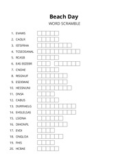 Beach Day word scramble puzzle