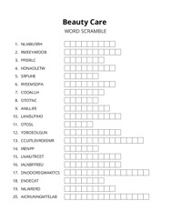 Beauty Care word scramble puzzle