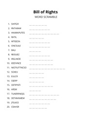 Bill of Rights word scramble puzzle
