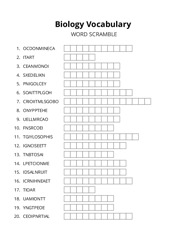 Biology Vocabulary word scramble puzzle