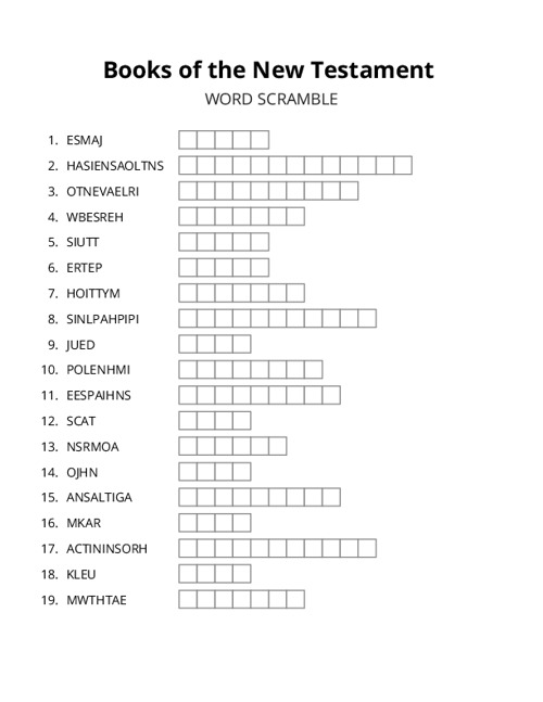 Books of the New Testament Word Scramble Puzzle