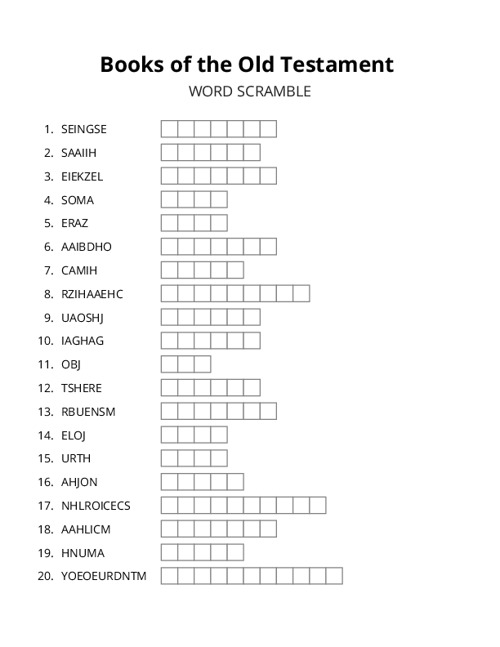 Books of the Old Testament Word Scramble Puzzle