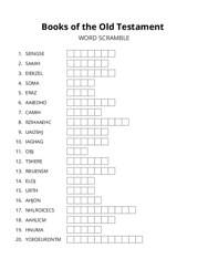 Books of the Old Testament word scramble puzzle