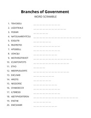 Branches of Government word scramble puzzle