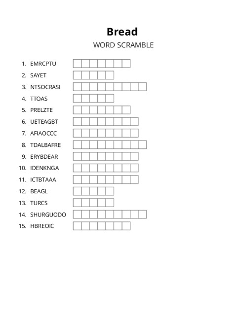 Bread Word Scramble Puzzle