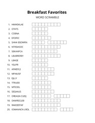 Breakfast Favorites word scramble puzzle
