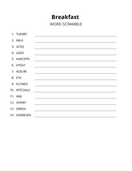 Breakfast word scramble puzzle