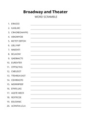 Broadway and Theater word scramble puzzle