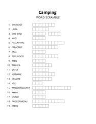 Camping word scramble puzzle
