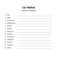 Car Makes word scramble puzzle