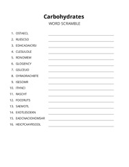 Carbohydrates word scramble puzzle