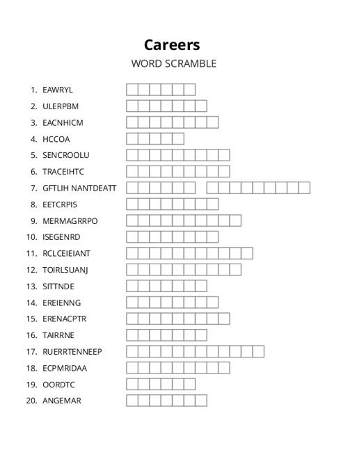 Careers Word Scramble Puzzle