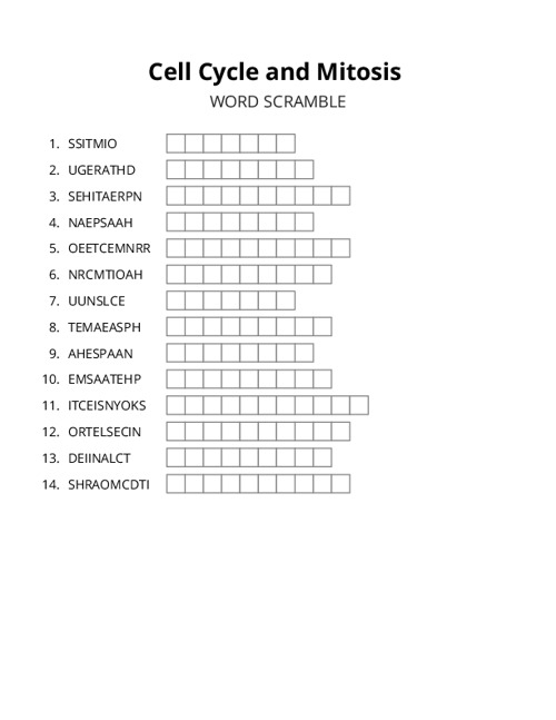 Cell Cycle and Mitosis Word Scramble Puzzle