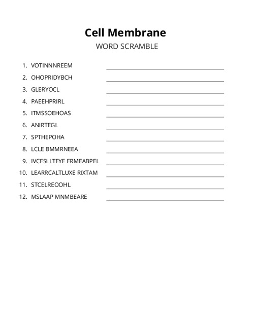 Cell Membrane Word Scramble Puzzle