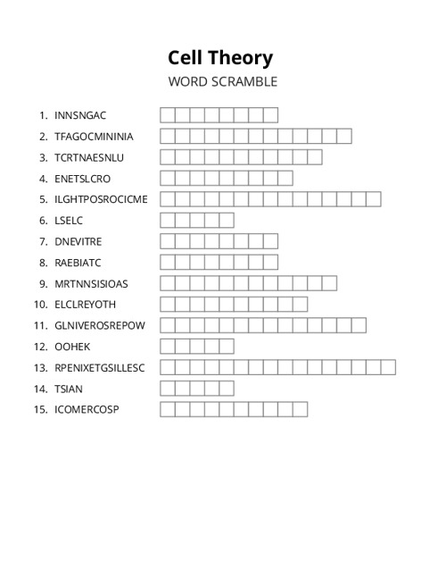 Cell Theory Word Scramble Puzzle