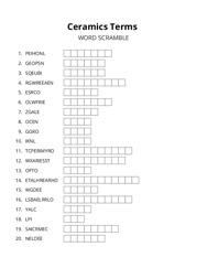 Ceramics Terms word scramble puzzle