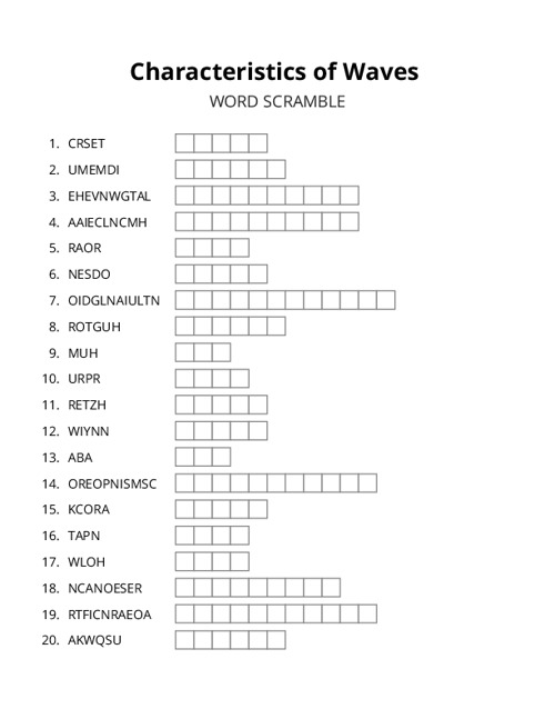 Characteristics of Waves Word Scramble Puzzle