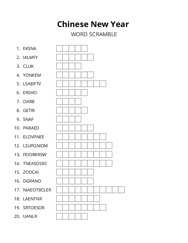 Chinese New Year word scramble puzzle