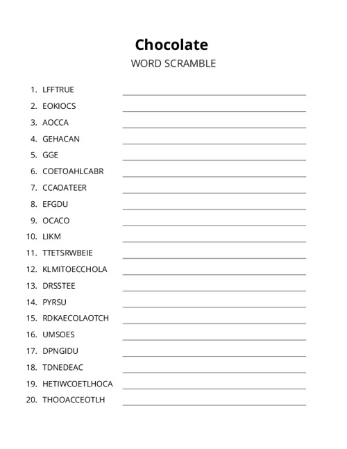 Chocolate Word Scramble Puzzle