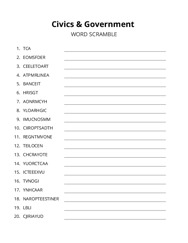 Civics & Government word scramble puzzle