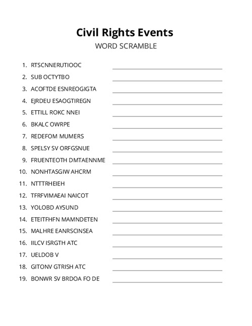 Civil Rights Events Word Scramble Puzzle