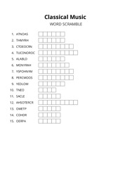 Classical Music word scramble puzzle