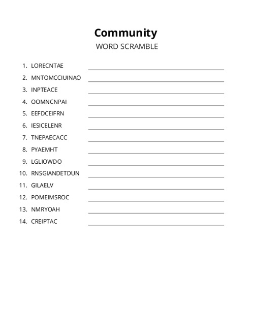 Community Word Scramble Puzzle