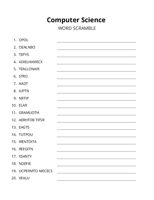 Computer Science Word Scramble Puzzle